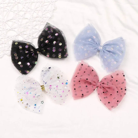 Kid'S Sweet Polka Dots Bow Knot Synthetic Yarn Cloth Lace Hair Clip