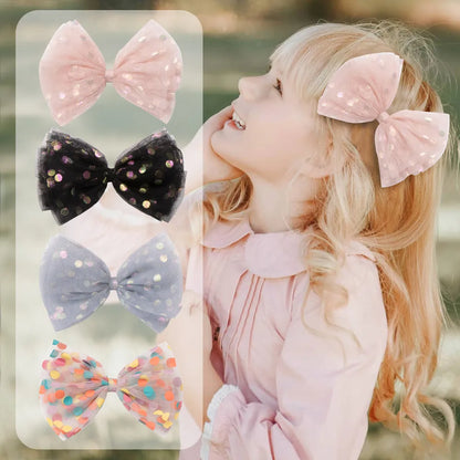 Kid'S Sweet Polka Dots Bow Knot Synthetic Yarn Cloth Lace Hair Clip