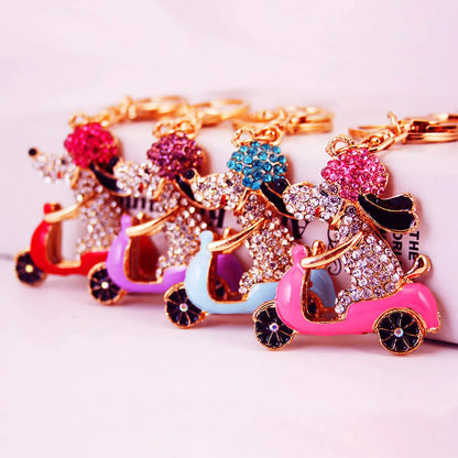 Kuxi Ornament Rhinestone Cartoon Cycling Puppy Car Key Ring Women'S Bag Accessories Animal Metal Pendant