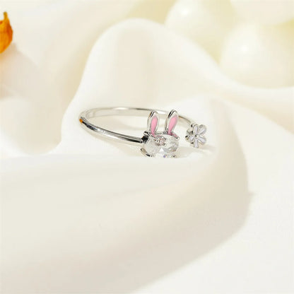 Korea Cute Bunny Sweet Girl Heart Flower Finger Ring Wholesale