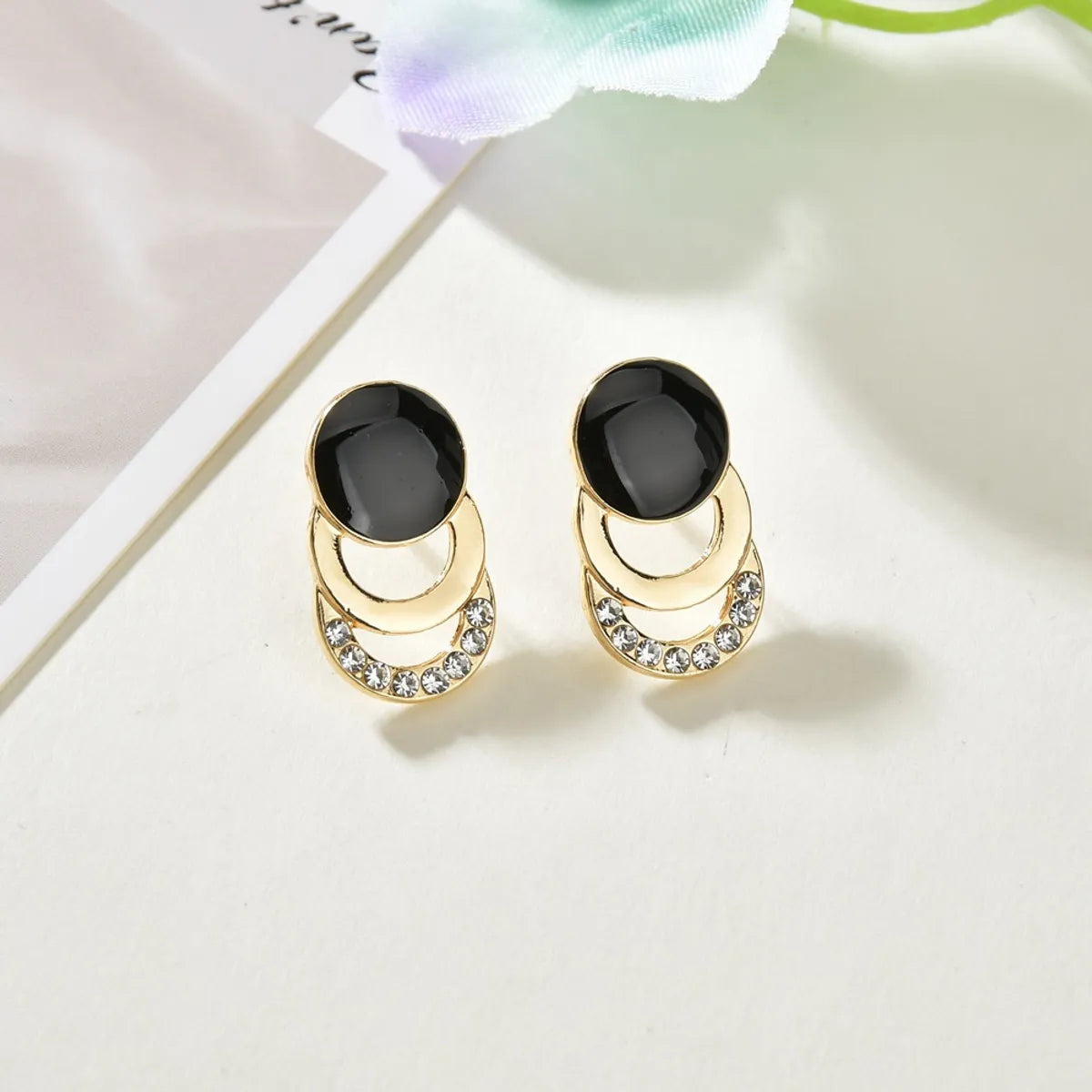 Geometric Plating Alloy Artificial Gemstones Earrings