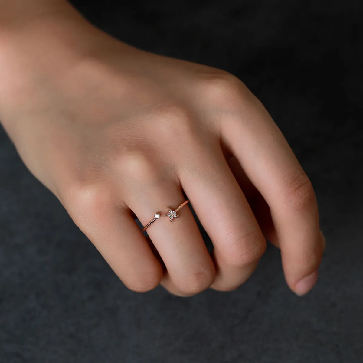 Korea Diamond Rings Sweet Simple Five-pointed Star Ring Fresh Wild Diamond-set Star Opening Women Ring Literary Jewelry Wholesale Gooddiy