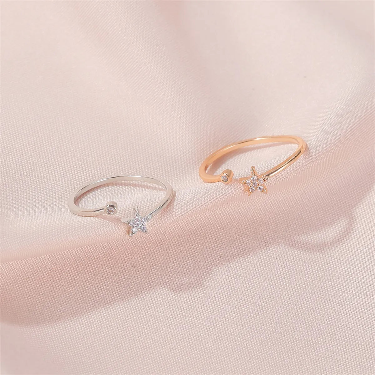 Korea Diamond Rings Sweet Simple Five-pointed Star Ring Fresh Wild Diamond-set Star Opening Women Ring Literary Jewelry Wholesale Gooddiy