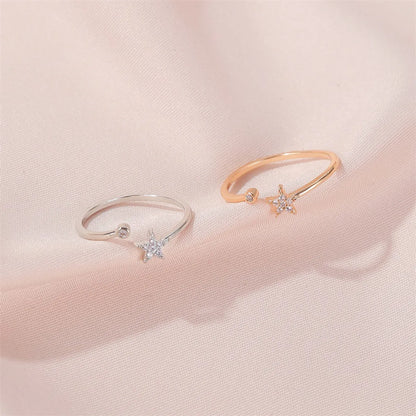 Korea Diamond Rings Sweet Simple Five-pointed Star Ring Fresh Wild Diamond-set Star Opening Women Ring Literary Jewelry Wholesale Gooddiy