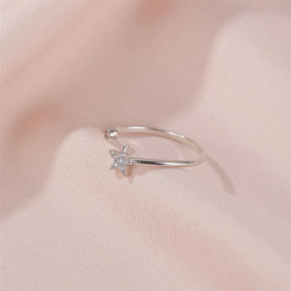 Korea Diamond Rings Sweet Simple Five-pointed Star Ring Fresh Wild Diamond-set Star Opening Women Ring Literary Jewelry Wholesale Gooddiy