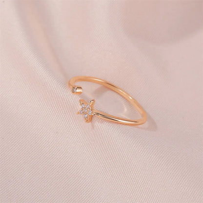 Korea Diamond Rings Sweet Simple Five-pointed Star Ring Fresh Wild Diamond-set Star Opening Women Ring Literary Jewelry Wholesale Gooddiy