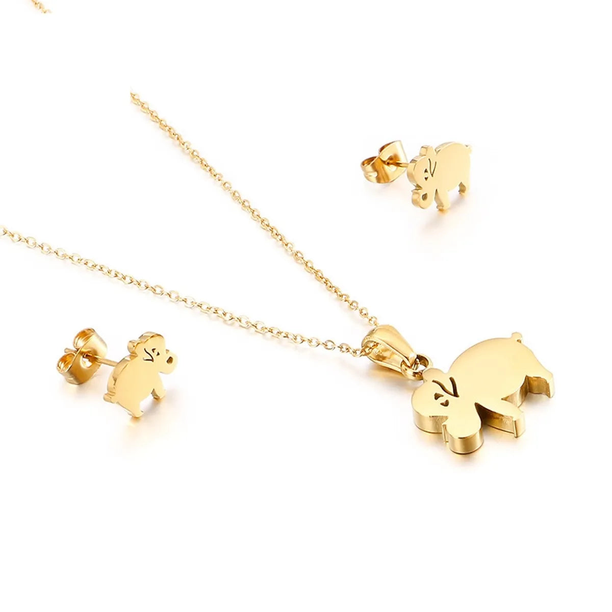 Korea Fashion Simple Little Elephant Stainless Steel Jewelry Set Wholesale Gooddiy