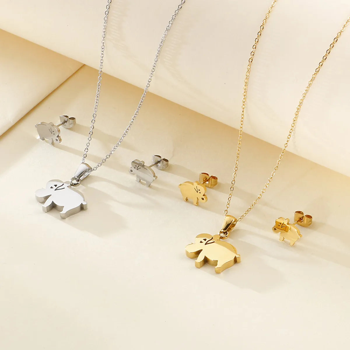 Korea Fashion Simple Little Elephant Stainless Steel Jewelry Set Wholesale Gooddiy