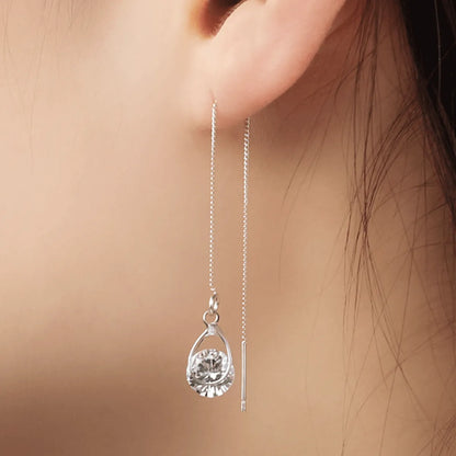 Korea Fashion Zircon Water Drop Tassel Earrings