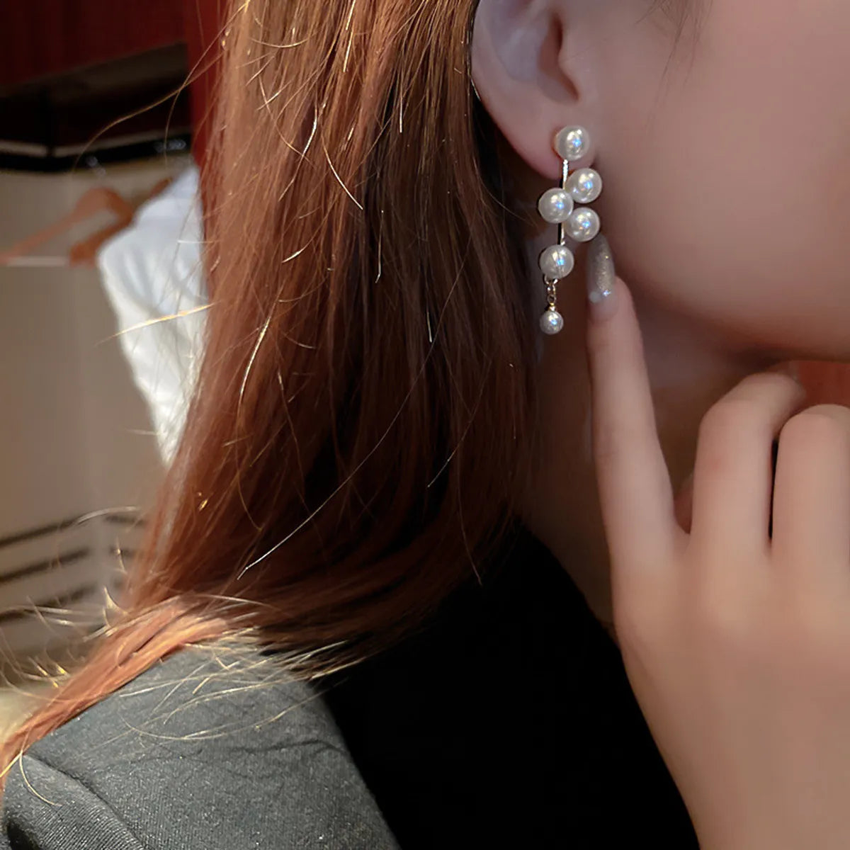 Korea Geometric Rhinestone Long Earrings