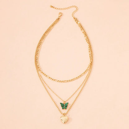 Korea Heart Butterfly Pendant Chain Multi-Layer Necklace Niche Clavicle Chain Sweater Chain