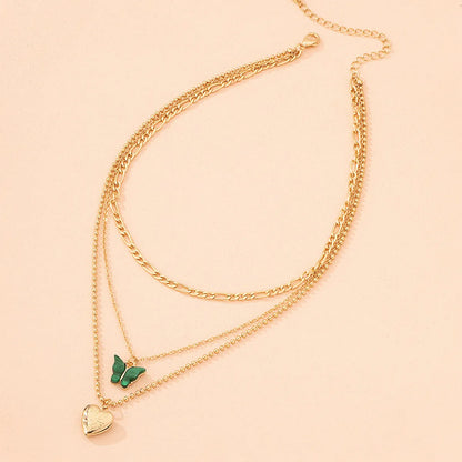 Korea Heart Butterfly Pendant Chain Multi-Layer Necklace Niche Clavicle Chain Sweater Chain