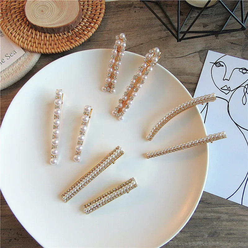 Korea Ladies Square Hollow Pearl Hairpin Alloy Hairpin