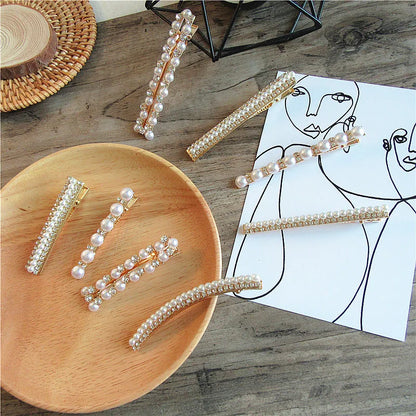 Korea Ladies Square Hollow Pearl Hairpin Alloy Hairpin