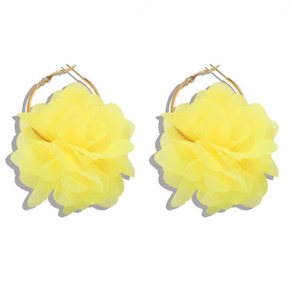 Korea New Fashion Hard Yarn Flower Earrings Exquisite Ear Jewelry Wholesale