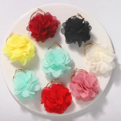 Korea New Fashion Hard Yarn Flower Earrings Exquisite Ear Jewelry Wholesale