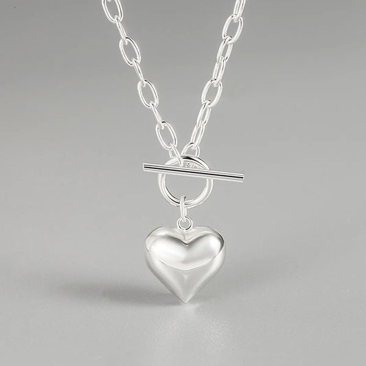 Korea Retro 925 Sterling Silver Heart Necklace Female Ot Buckle Necklace Wholesale