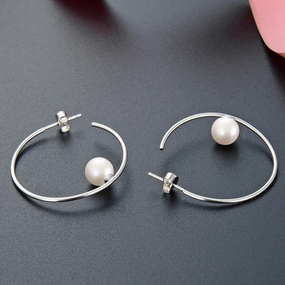 Korea S925 Silver Pearl Earrings Simple Ring Earrings Fashion Earrings