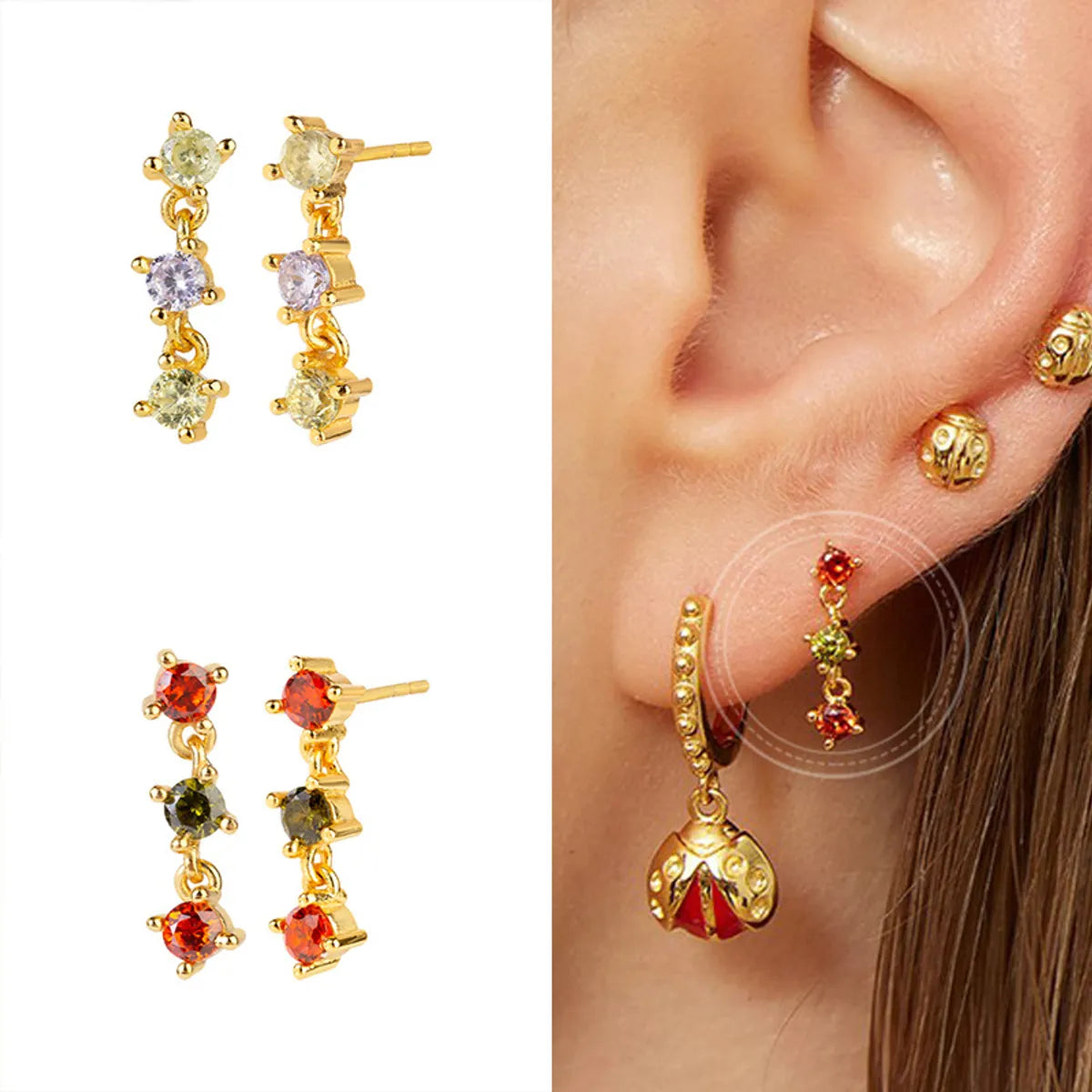 Korea Simple Fashion Earrings Color Round Zircon Earrings Fashion Popular Earrings