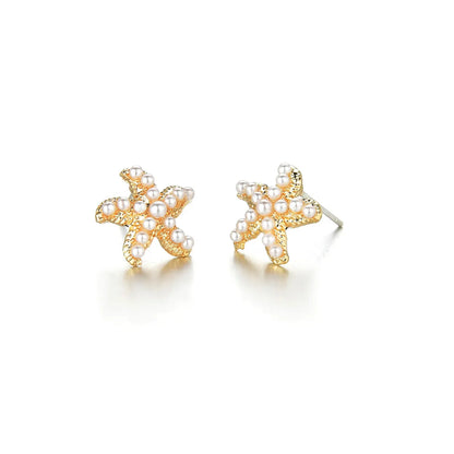 Korea Small Pearl Simple And Versatile Starfish Shell Earrings Wholesale Nihaojewelry