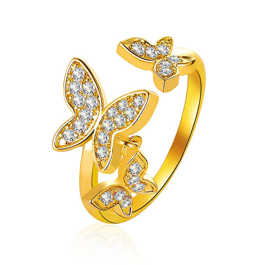 Korean Beautiful Butterfly  Micro-inlaid Zircon Open Ring