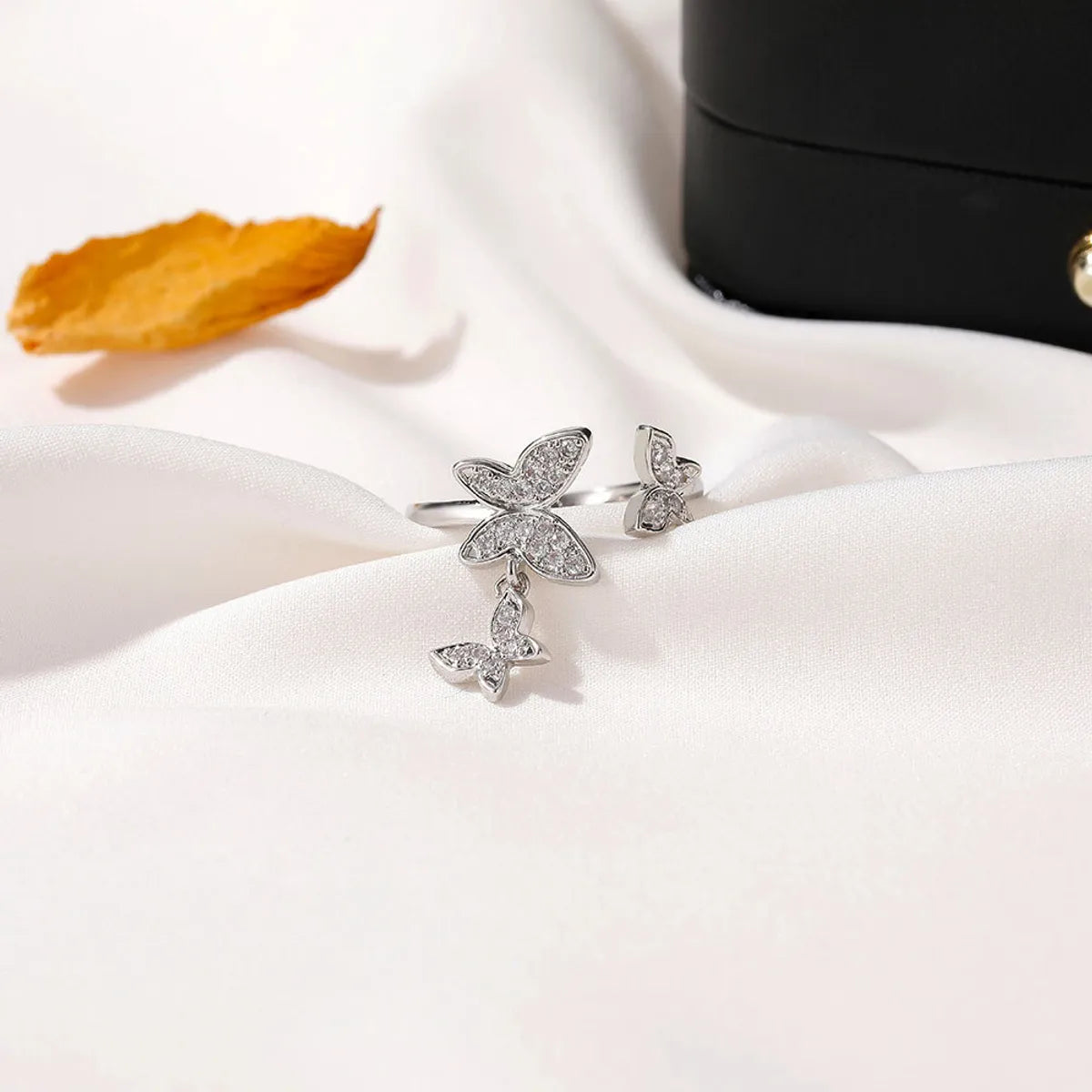 Korean Beautiful Butterfly  Micro-inlaid Zircon Open Ring