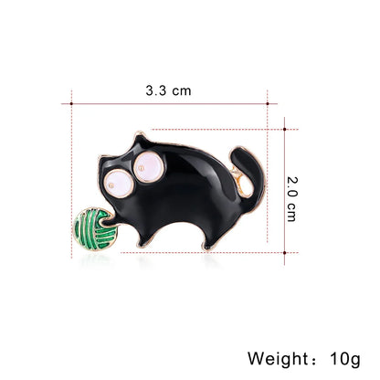 Korean Black Cartoon Alloy Holding Ball Cat Brooch