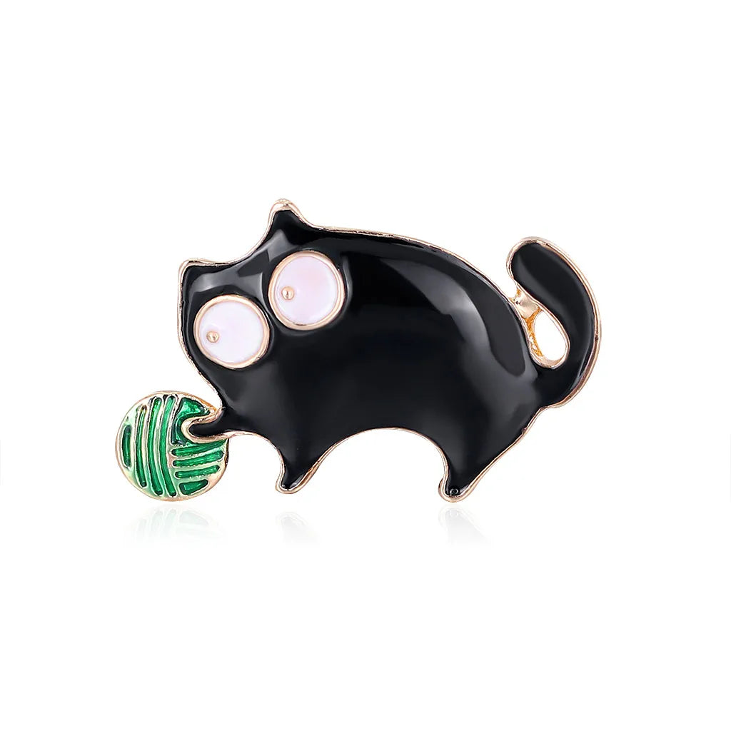 Korean Black Cartoon Alloy Holding Ball Cat Brooch