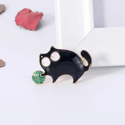 Korean Black Cartoon Alloy Holding Ball Cat Brooch