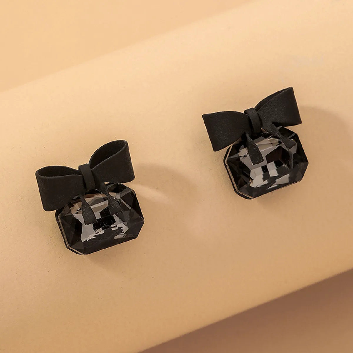 Korean Black Square Bow Earrings