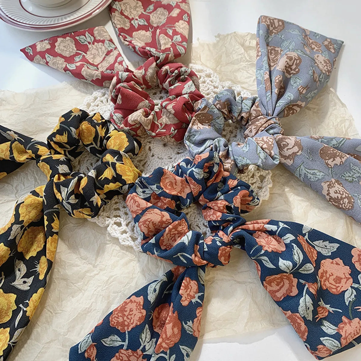 Korean Bowknot Floral Ribbon Hair Scrunchies