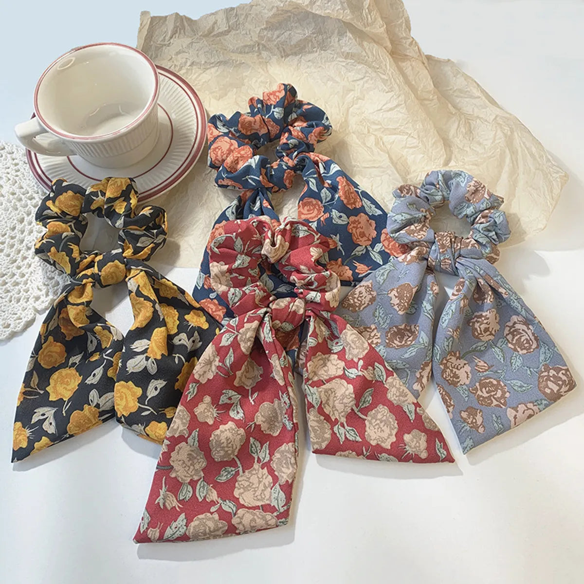 Korean Bowknot Floral Ribbon Hair Scrunchies