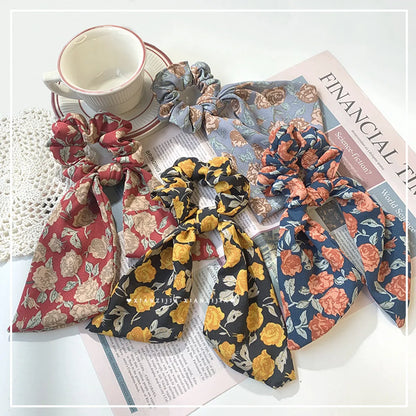 Korean Bowknot Floral Ribbon Hair Scrunchies