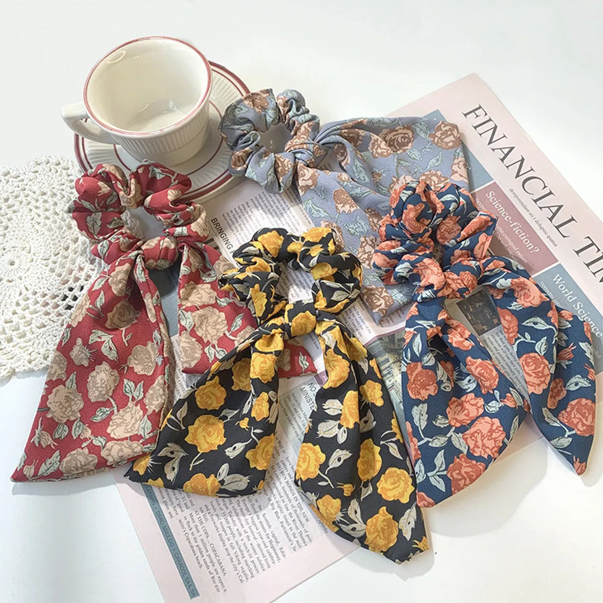 Korean Bowknot Floral Ribbon Hair Scrunchies