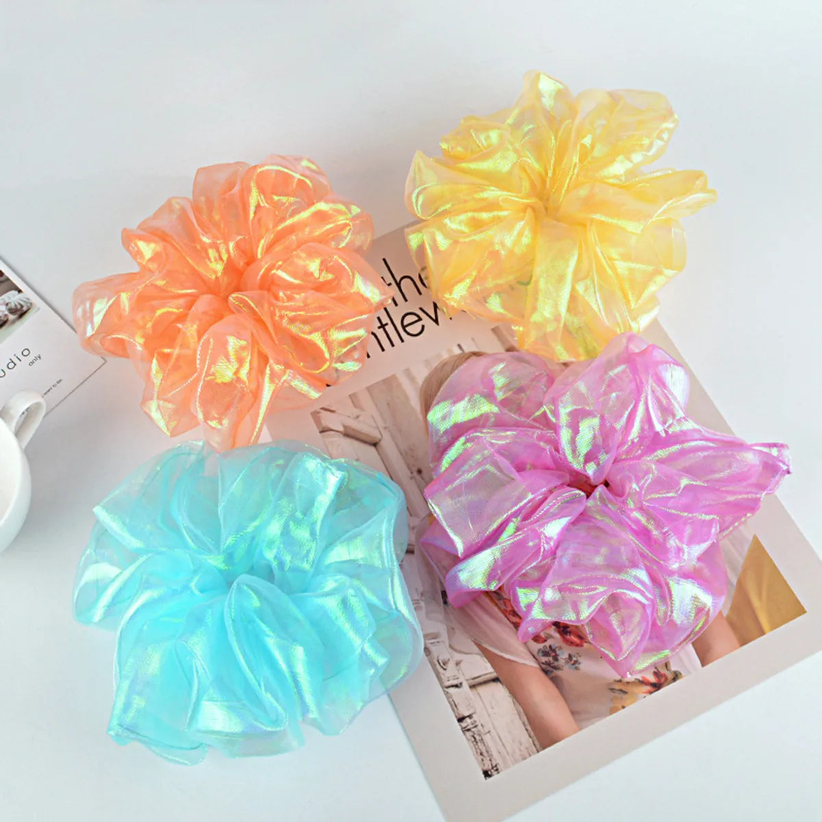 Korean Bright Silk Organza Hair Scrunchies