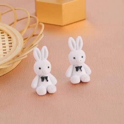 Korean Cartoon Cute Flocking Bear Earrings 925 Silver Needle Plush Rabbit Cat Earrings