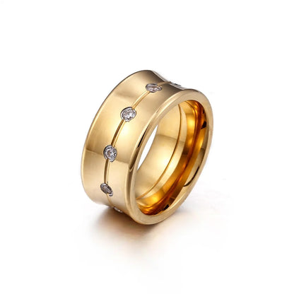 Korean Classic Zircon Plating 18k Real Gold Stainless Steel Ring