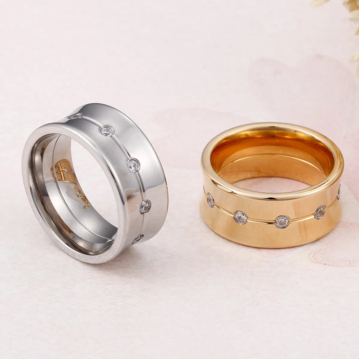 Korean Classic Zircon Plating 18k Real Gold Stainless Steel Ring