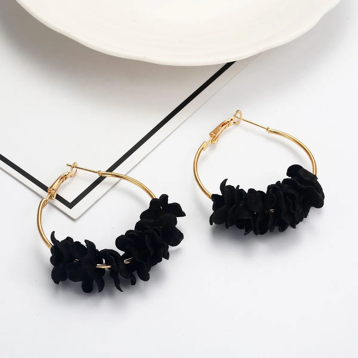 Korean Cloth Flower Alloy Earrings