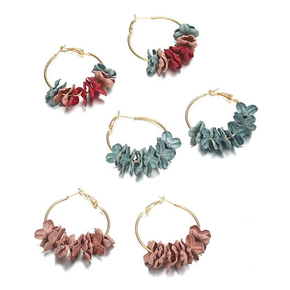 Korean Cloth Flower Alloy Earrings