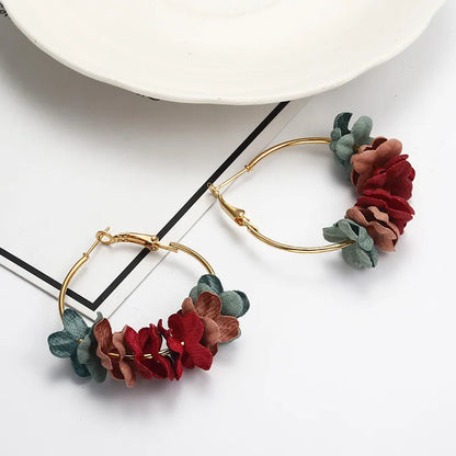 Korean Cloth Flower Alloy Earrings