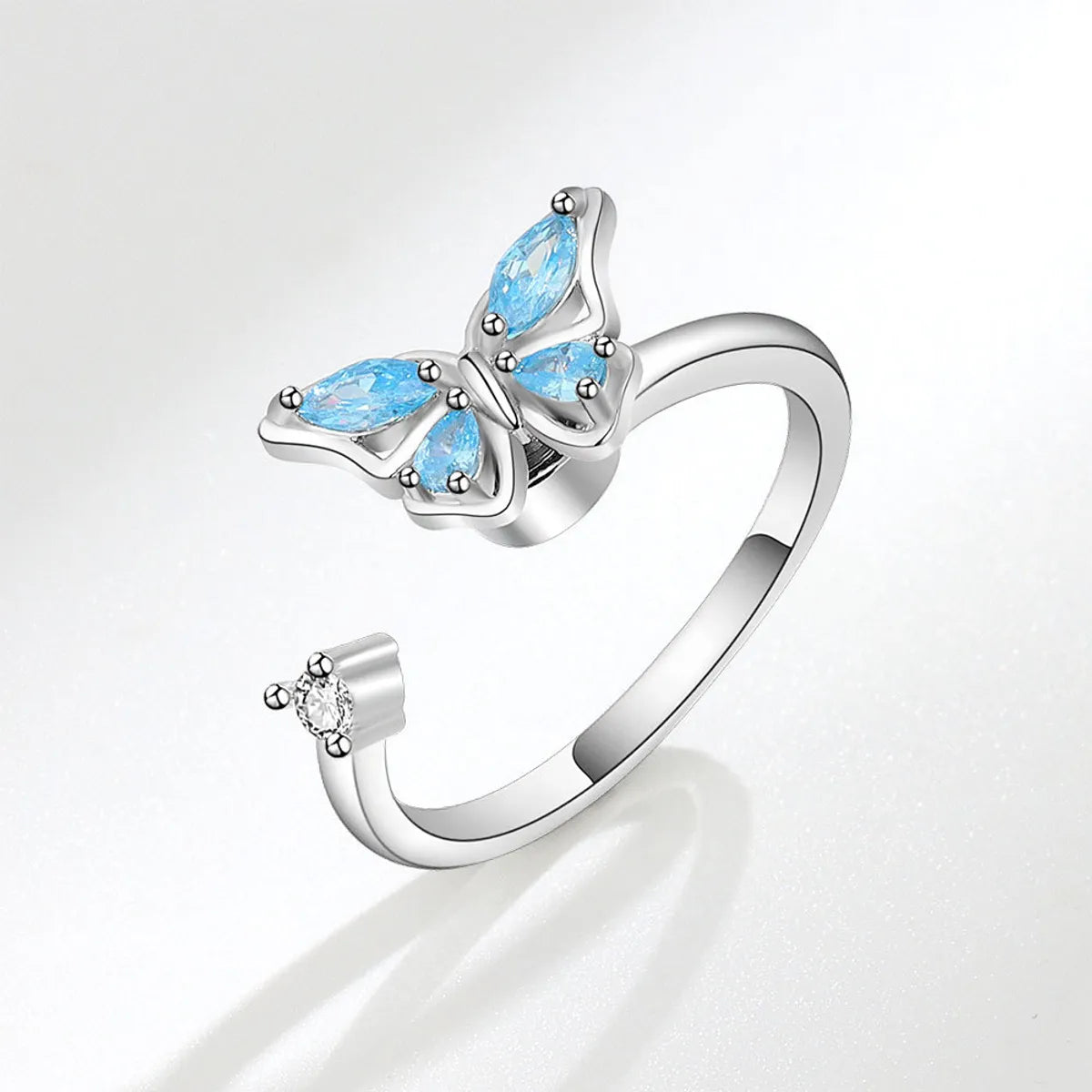 Korean Copper Micro-inlaid Zircon Color Butterfly Rotating Open Ring