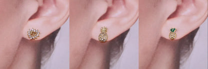 Korean Copper Micro-set Zircon Peach Heart Pineapple Geometric Sweet Earrings