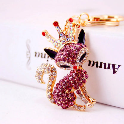 Korean Creative Cute Cartoon Crystal Crown Little Fox Keychain