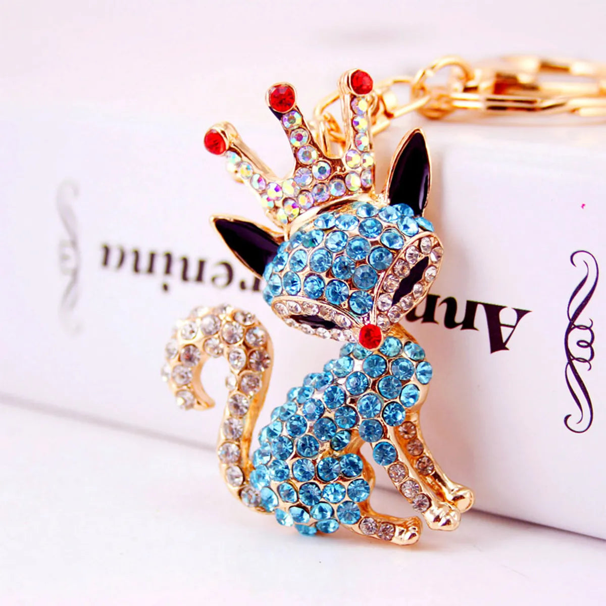 Korean Creative Cute Cartoon Crystal Crown Little Fox Keychain