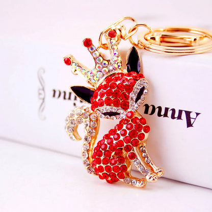 Korean Creative Cute Cartoon Crystal Crown Little Fox Keychain