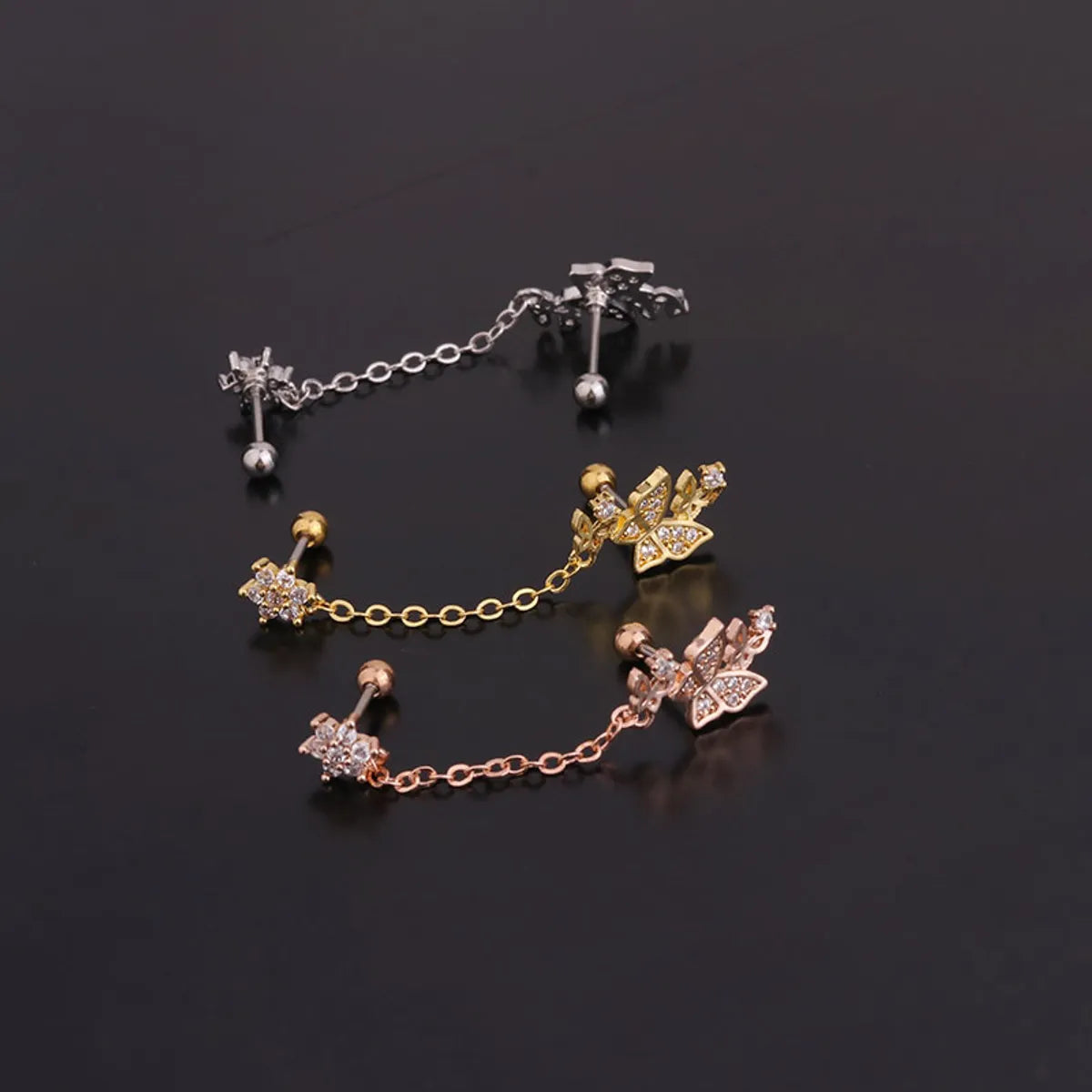 Fashion Geometric Inlaid Zircon Metal Earrings