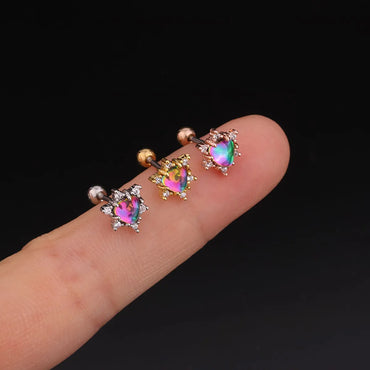 Korean Creative Inlaid Colorful Zircon Flower Piercing Stainless Steel Thread Earrings