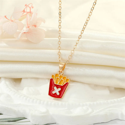 Korean Creative Personality Alloy Dripping Oil French Fries Pizza Food Pendant Necklace