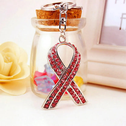 Korean  Creative Red Ribbon Crystal  Keychain